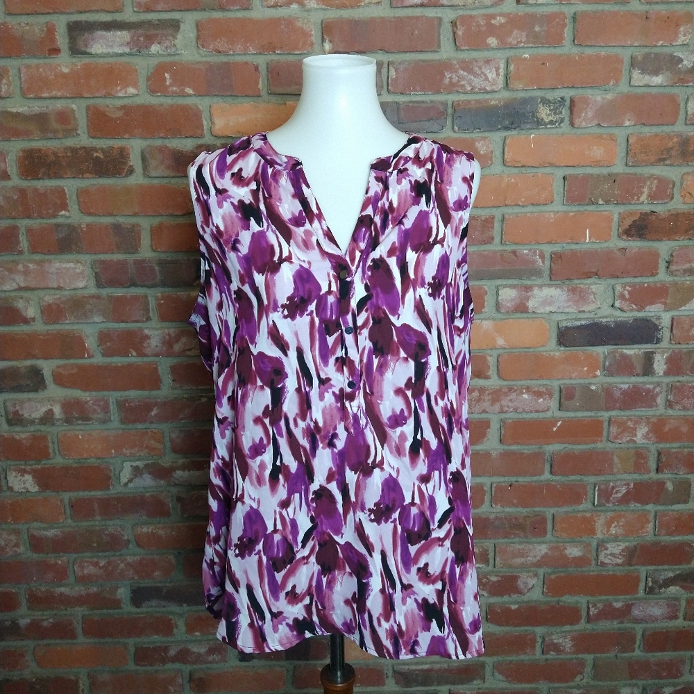 Adrianna Papell Purple V-Neck Sleeveless Blouse Size Large